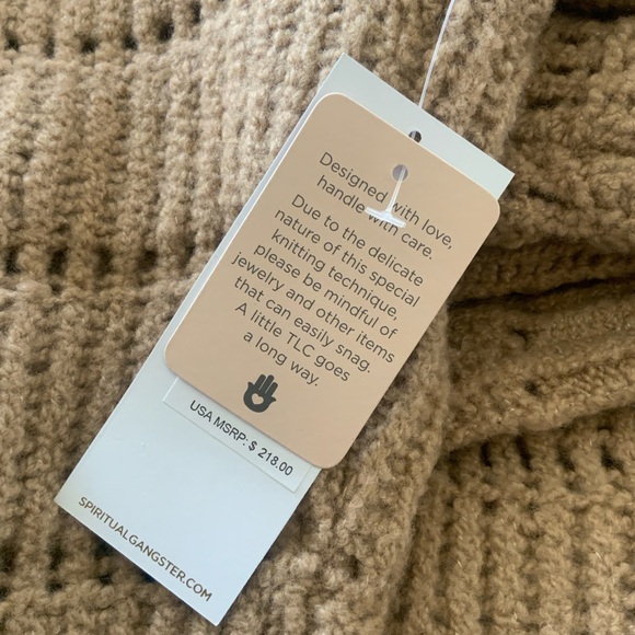 Spiritual Gangster Cassey Wool Blend Open Stitch Cardigan Tan Carmel Womens  NWT - Picture 10 of 16